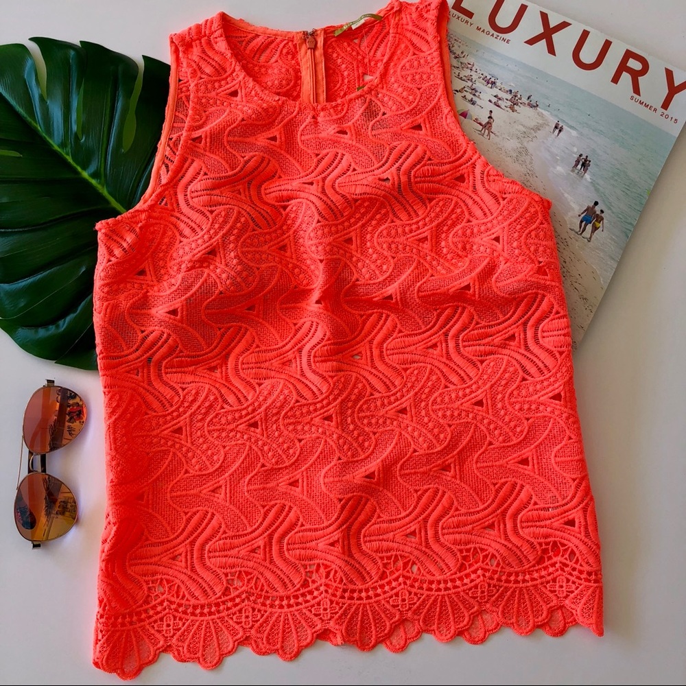 NWT Gianni Bini Neon Orange Eyelet Crop Tank